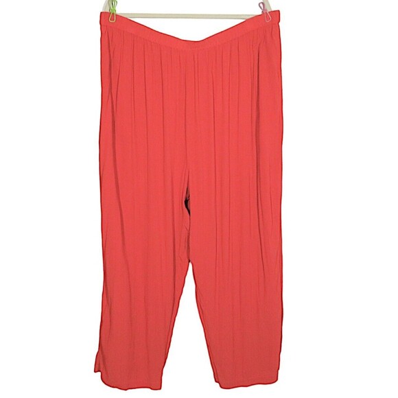 Roaman's Pants - Roaman's Women's Rust Orange Crinkle Gauze Wide Leg Pull On Pants Plus 28W